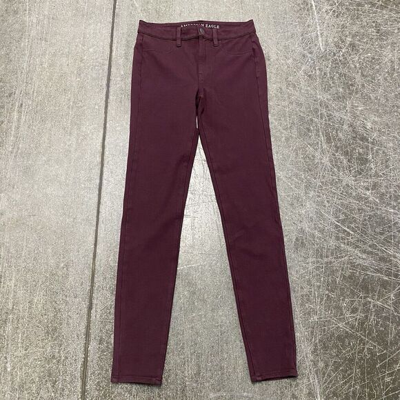 Maroon American Eagle Super Stretch Skinny Jeggings Sz 6 - Picture 1 of 5